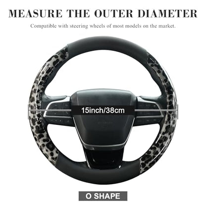 KAFEEK Black Leopard Cheetah Steering Wheel Cover, Universal 15 Inch, Anti-Slip PU Leather Car Steering Wheel Protector for Men Women, Fit for Cars, Auto, SUVs
