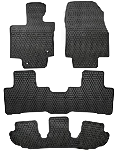 Car Floor Mats Custom Fit for 2020-2025 Toyota Highlander 7 Seats w/2nd Row Bench or Bucket Seats w/Center Console (No Hybrid) Black Rubber Auto Liner Mats All Weather Protection - color: All Black, size: 2020-2025 Highlander 7 Seats