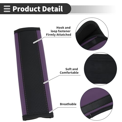 Black Purple Seat Belt Cover Pad Faux Leather 24cm Seatbelt Strap Cushion Shoulder Padding 2 Pcs - color: Black,Purple