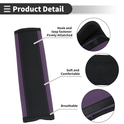Black Purple Seat Belt Cover Pad Faux Leather 24cm Seatbelt Strap Cushion Shoulder Padding 2 Pcs - color: Black,Purple