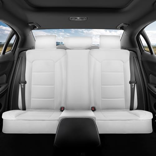 Classic Edition Bench Seat Cover, Premium Faux Leather Back Seat Covers for Cars Trucks Vans SUV, Rear Car Seat Covers Back Seats Only, Automotive Interior Cover - White - color: White Rear Seat
