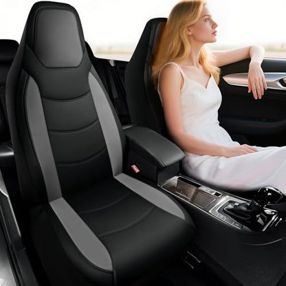 Road Comforts Car Seat Cover, Leather Car Seat Covers, Automotive High Back Front Car Seat Covers, Airbag Compatible, Universal Fit for Most Cars (Black)