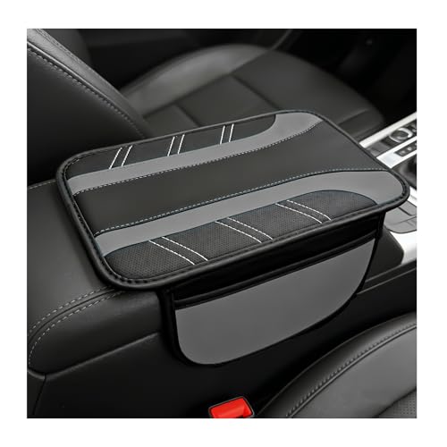 Car Center Console Cover, Leather Auto Arm Rest Protector Cushion with 2 Side Storage Bags, Universal Armrest Cushion Pad Middle Console Cover for SUVs Sedans Trucks (Gray) - color: Gray