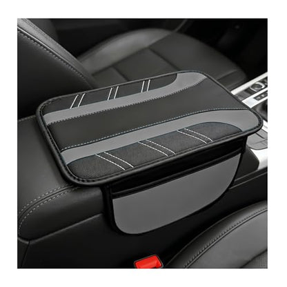 Car Center Console Cover, Leather Auto Arm Rest Protector Cushion with 2 Side Storage Bags, Universal Armrest Cushion Pad Middle Console Cover for SUVs Sedans Trucks (Gray) - color: Gray