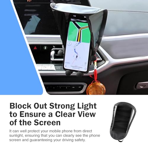 Car Phone Sunshade Cover, Glare Blocking & Heat Insulation Shield, Vertical Folding Umbrella for Dashboard Phone Holder, Portable Protection Cover for Most Cars (Black)