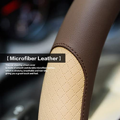 Steering Wheel Cover, Microfiber Leather Splicing with Classic Embossing,Contrasting Colors Anti-Slip Breathable Auto Car Steering Wheel Cover Fit 15 Inch Car Wheel Protector (Coffee&Beige) - color: Coffee&Beige