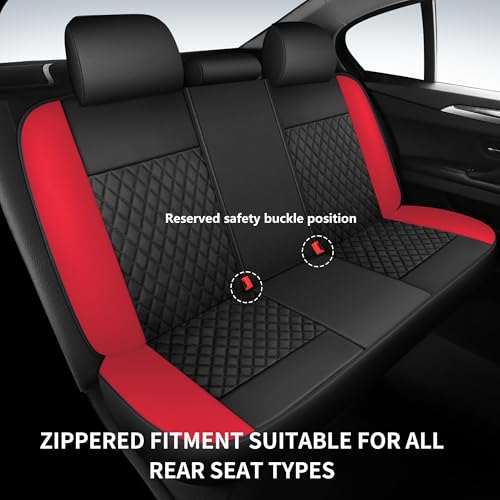 HChengkikz Red Car Seat Covers, Breathable and Waterproof Seat Cover Full Set, PU Premium Universal Fit Automotive Airbag Compatible for Cars Sedans SUVs Vans and Trucks (Full Set, Black + Red) - color: N1 Black Red, size: Full Set