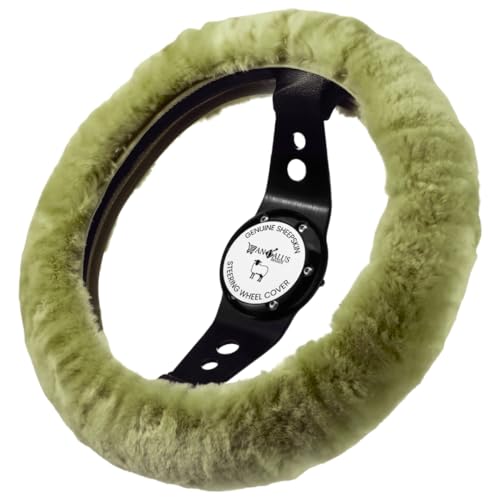 Andalus Brands Luxury Fluffy Car Steering Wheel Covers – Genuine Merino Sheepskin, Soft Fuzzy Car Steering Wheel Cover for Women, Universal 14.5-15" Size, Plush Fur Cute Auto Accessories, Green - color: Green