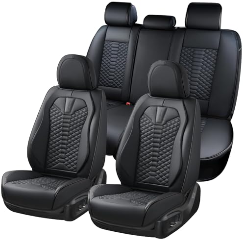 Coverado Leather Seat Covers, Car Seat Covers Full Set, Black Seat Covers for Cars, Car Seat Protector Waterproof, Car Seat Covers Front Seats and Back Universal Fit for Most Cars - color: Black, size: Full Set