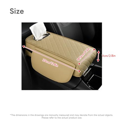 Car Armrest Pad, Universal Armrest Cushion Pad, Leather Armrest Box Pad - color: Without cup holder, Beige color