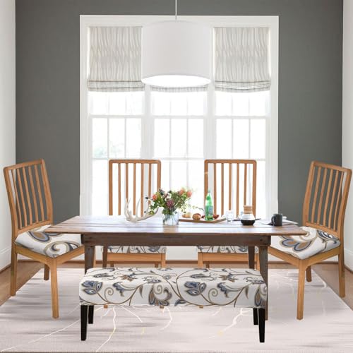KRFOONN Waterproof Seat Covers for Dining Room Chairs Set of 4 with Bench Cover Washable Dining Chair Covers Removable Kitchen Chair Cushion Slipcovers Protector, A11 - color: Color A11