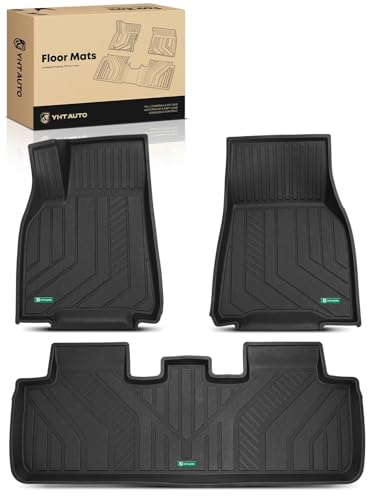 YHTAUTO Floor Mats Compatible with Tesla Model Y 2025-2020 5-Seat (Not for Juniper), TPE Floor Liners All Weather Custom Fit, 1st & 2nd Row, Set of 3, Black - color: Black, size: 3-Piece Set
