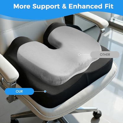 Seat Cushion for Office, Car & Wheelchair - Premium Memory Foam with Ergonomic U-Shape Design - Enhanced Comfort for Tailbone, Hip & Sciatica Support, Non-Slip Base & Machine Washable Cover