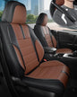 FREESOO Universal Full Seat Covers, Waterproof Faux Leather Automotive Seat Covers with Carbon Fiber Texture Seat Belt Pads, Anti-Slip Airbag Compatible Car Seat Covers for Cars SUVs Trucks - color: Black Brown, size: Full Set - 5 Seats