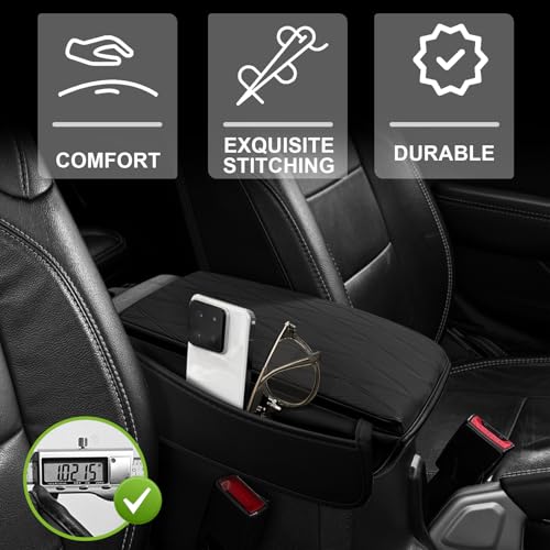 Center Console Armrest Cover Fit for Jeep Wrangler JL 2018-2026 & Gladiator JT 2020-2026 Accessories, Comfort Armrest Pad Console Lid Cushion Vegan Leather 1-Inch Extra Thick - size: 15) 18-25/20+|Wrangler JL/Gladiator|Black,+Thick