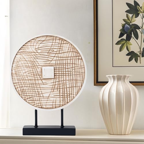 Round Sculpture Decorative Objects Shelf Decor Aesthetic Home Decor Items Accents for Living Room Console Table Decorations (White) - color: White