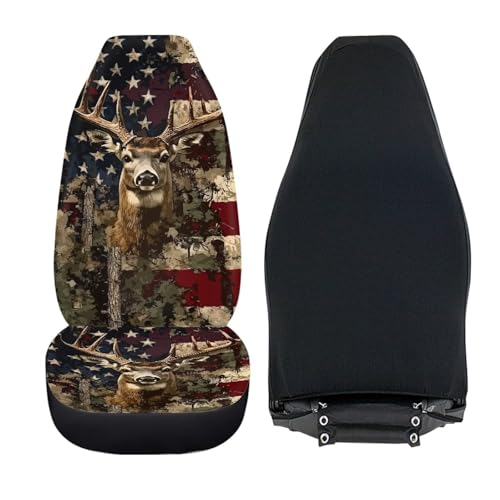 Car Front Seat Cover for Men 2 Pieces Set American Flag Deer Design Print Highly Elastic Automotive Seat Cover Anti Slip Towel Blanket for Trucks Sedans Van Skin-Friendly Soft - color: American Flag Deer Design Print