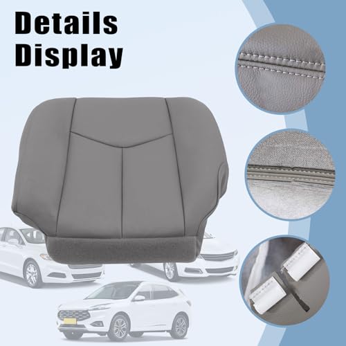 SecosAutoparts Driver & Passenger Bottom & Top Lean Back & Driver Foam Cushion Leather Seat Cover Light Gray # 922 fit for Chevy GMC Tahoe Suburban Avalanche Yukon Silverado Sierra 2003 2004 2005 2006