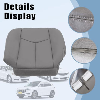 SecosAutoparts Driver & Passenger Bottom & Top Lean Back & Driver Foam Cushion Leather Seat Cover Light Gray # 922 fit for Chevy GMC Tahoe Suburban Avalanche Yukon Silverado Sierra 2003 2004 2005 2006