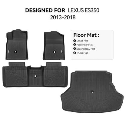 Floor Mats for 2013-2018 Lexus ES350, Trunk Mat All Weather TPE Protector for Lexus ES Accessories - size: 23)ES350|2013-2018