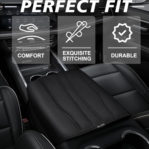 Center Console Armrest Cover Fit for Chevy Silverado GMC Sierra 2019-2026, GMC Yukon & Chevy Tahoe & Suburban 2021-2026 Accessories, Armrest Pad Console Lid Cushion Vegan Leather Regular Thick - size: 16) 25+ |Yukon&Tahoe&Suburban| Black, Regular
