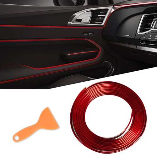 Car Interior Moulding Trim Strips 16.4ft /5M Universal Car Decoration Pinstriping Filler Insert Strips Styling Dashboard Decorative DIY Flexible Strip Garnish Accessory with Installing (Red)