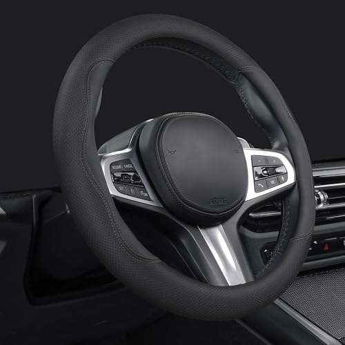 Steering Wheel Cover for Toyota Tacoma Tundra Sequoia 4Runner 2/4 Door SR5 Trail Limited TRD Pro Platinum Off Road 4x4 Sport Car Accessories, 2026 Leather 15.5-16 inch Black