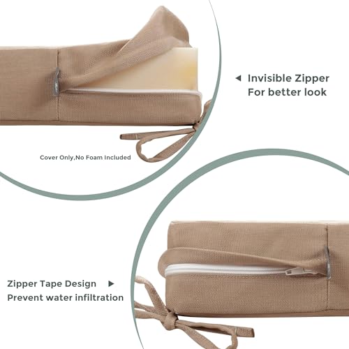 Magpie Fabrics Patio Bench Loveseat Cushion Covers (Replacement Cover only, No Insert!), Waterproof Fade Resistant Swing Cushion Slipcover with Ties(48x18x3 Inch, Khaki) - color: Khaki, size: 48x18x3 Inch (1 Count)