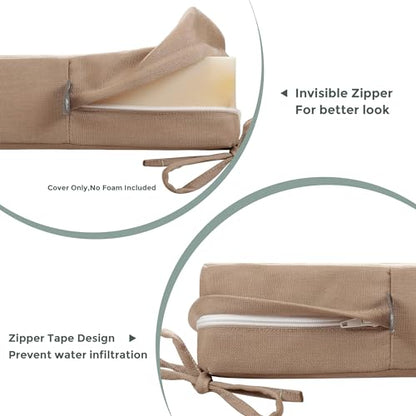 Magpie Fabrics Patio Bench Loveseat Cushion Covers (Replacement Cover only, No Insert!), Waterproof Fade Resistant Swing Cushion Slipcover with Ties(48x18x3 Inch, Khaki) - color: Khaki, size: 48x18x3 Inch (1 Count)