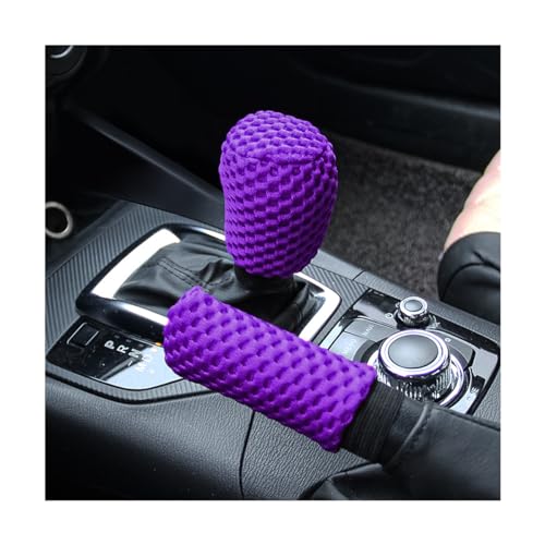 AUCELI 2 Pack Car Gear Shift Knob Cover & Handbrake Cover, Automotive Anti-Slip Breathable Comfortable Handbrake Gear Shift Protector, Vehicle Interior Accessories - color: Purple