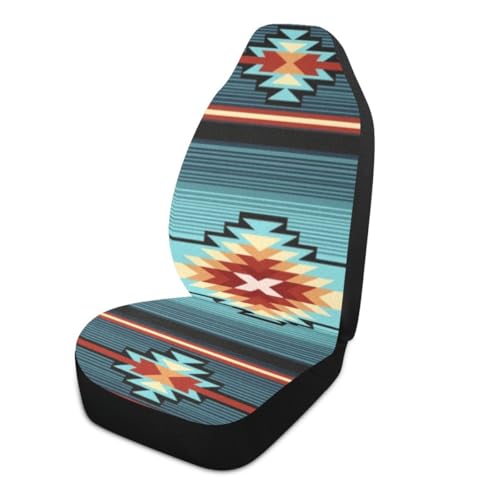 Southwest Native American Tribal Car Seat Covers Set of 2,Turquoise Navajo Design Western Universal Auto Front Seat Cushion Protector for Women Men Cute Car Accessories Fit for Car SUV Truck - color: Turquoise