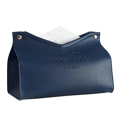 Tissue Box Cover Rectangle - Premium PU Leather Minimalist Tissue Holder - Modern Nordic Decor for Home, Office & Car - Decorative Tissue Cover for Table Vanity Nightstand Parlors Countertop (Blue) - color: 06- Blue
