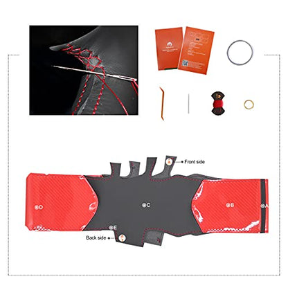 MEWANT Hand-Sewing DIY Red Glossy Carbon Fiber + Black Microfiber Leather Car Steering Wheel Cover for Subaru WRX (STI) 2015-2019 / Levorg 2015-2019/ WRX Steering Wheel Cover Accessories - color: style-19：Red Glossy Carbon Fiber+Black PU Leather