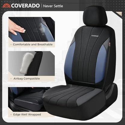 Coverado Seat Covers for Car, Leather Automotive Car Seat Covers 5 Seats, Mesh Breathable Auto Seat Protectors, Driver Seat Covers Universal Fit for SUV, Truck, Vans, Sedan - color: B-Blue&Black
