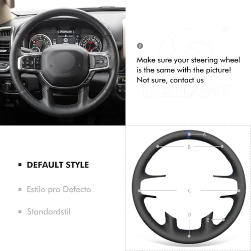 MEWANT Custom DIY Black Artificial Leather Steering Wheel Cover for Dodge Ram 1500 Laramie Big Horn 2019-2021 - color: Black Artificial Leather&Blue Laser Stripe