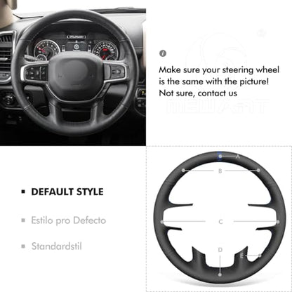 MEWANT Custom DIY Black Artificial Leather Steering Wheel Cover for Dodge Ram 1500 Laramie Big Horn 2019-2021 - color: Black Artificial Leather&Blue Laser Stripe