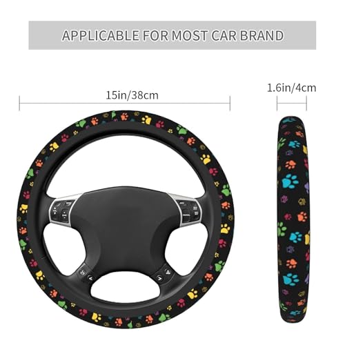 Dog Paw Print Steering Wheel Covers Universal 15 inch Non Slip Neoprene Steering Wheel Protector Cover for Men Women Car Truck - color: Black15