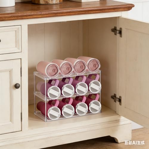 Stackable Water Bottle Organizer for Cabinet,3 Tier Water Bottle Holder for Stanley Yeti 40 oz Bottle Shelf,Clear Tumbler Storage Organizer,Wine Rack,Cup Organizer for Kitchen Cabinets Counter Pantry - size: 3 Tier-Hold 12 Bottles