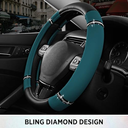 Road Comfort Leather Steering Wheel Cover – Premium Anti-Slip Car Steering Wheel Grip Cover – Universal Fit for 14.5”–15” Cars, Trucks & SUVs -Dark Blue - color: Dark Blue