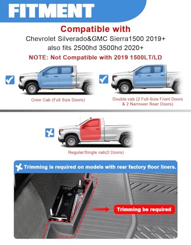 Under Seat Storage Box Compatible with 2019-2026 Chevy Chevrolet Silverado 1500/GMC Sierra 1500, 2020-2026 Silverado/Sierra 2500HD/3500HD Double Cab & Crew Rear Underseat Organizer Accessories - size: 19-26 Chevy Silverado/GMC Sierra 1500