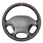 MEWANT Hand Stitch Black Genuine Leather Steering Wheel Cover Wrap for Dodge Ram 1500 2002-2003 Dodge Ram 1500 - color: Black Genuine Leather&Red Stripe&Red Thread