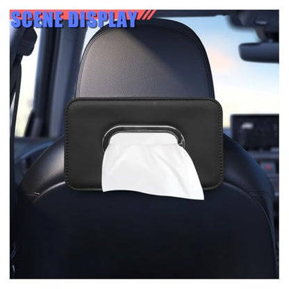 Car Tissue Holder, Leather Backseat Tissues Box Cover Rectangular Car Napkin Holder for 100-150 Tissues Organizer, Large Napkin Case Auto Headrest Hanging Mask Dispenser for SUV Sedan (Black)