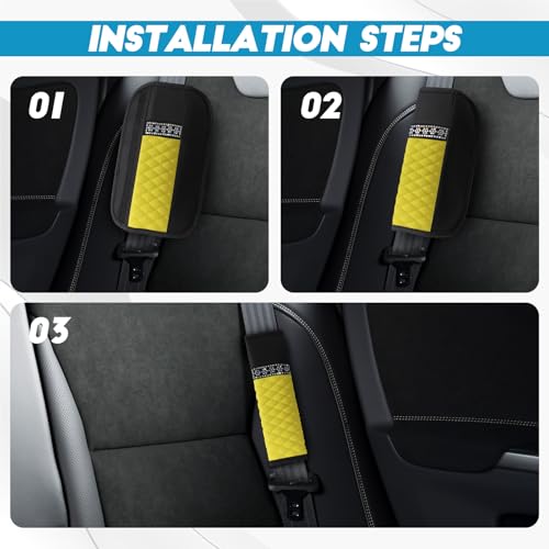 wuyaoyao 2PCS Bling Car Seat Belt Cover Pad, Breathable Leather Seatbelt Covers for Cars, Soft Comfortable Seatbelt Shoulder Strap Covers, Rhinestone Auto Seat Belt Protector Cushion (Yellow) - color: Yellow