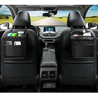Car Back Seat Organizer, Hanging PU Leather Car Storage Bag, Compatible with Most Vehicles Interior Accessories Organizer (Black(2Pack))