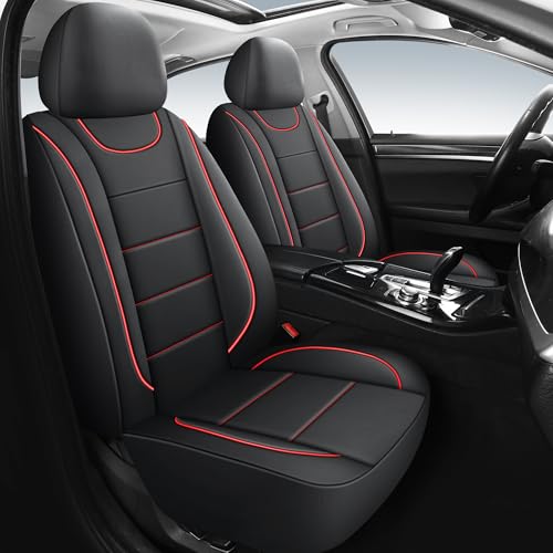 HChengkikz Car Seat Covers, Quilting Leather Seat Cover Two Front Seats, Waterproof Faux Leather Automotive Seat Covers for Cars, Universal Car Interior Fit for Suvs, Trucks, Airbag Compatible (2PCS) - color: N4 Black Red, size: Front Seat