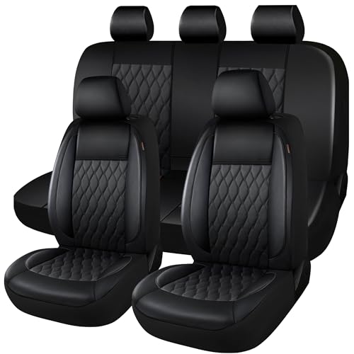 Faux Leather Car Seat Covers Full Set,Luxury and Comfortable Covers for Cars,Split Bench Compatible Car Interior Covers,Universal Fit for Suvs,Vans,Trucks,Airbag Compatible(5-Seat Black)