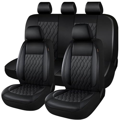 Faux Leather Car Seat Covers Full Set,Luxury and Comfortable Covers for Cars,Split Bench Compatible Car Interior Covers,Universal Fit for Suvs,Vans,Trucks,Airbag Compatible(5-Seat Black)