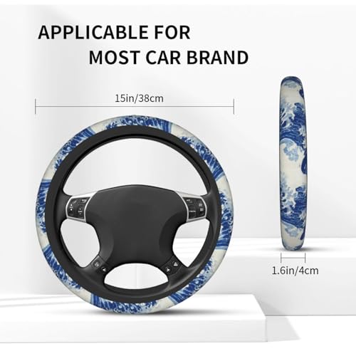 Wave Steering Wheel Cover Elastic Non-Slip Car Steering Wheel Covers with Seat Belt Shoulder Pad for Women Men - color: Wave