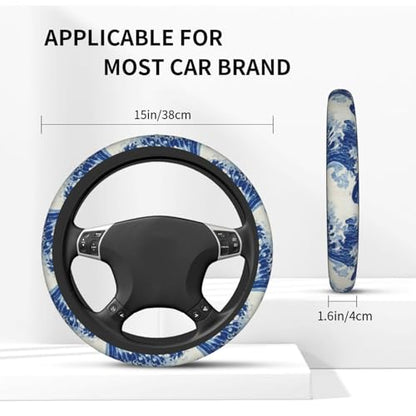 Wave Steering Wheel Cover Elastic Non-Slip Car Steering Wheel Covers with Seat Belt Shoulder Pad for Women Men - color: Wave