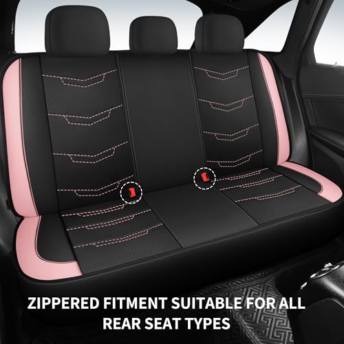 HChengkikz Pink Seat Covers, Breathable and Sport Seat Covers, Anti-Slip Universal Fit Car Seat Covers Full Set for Cars Sedans SUV and Truck (Full Seat, Black+Pink)